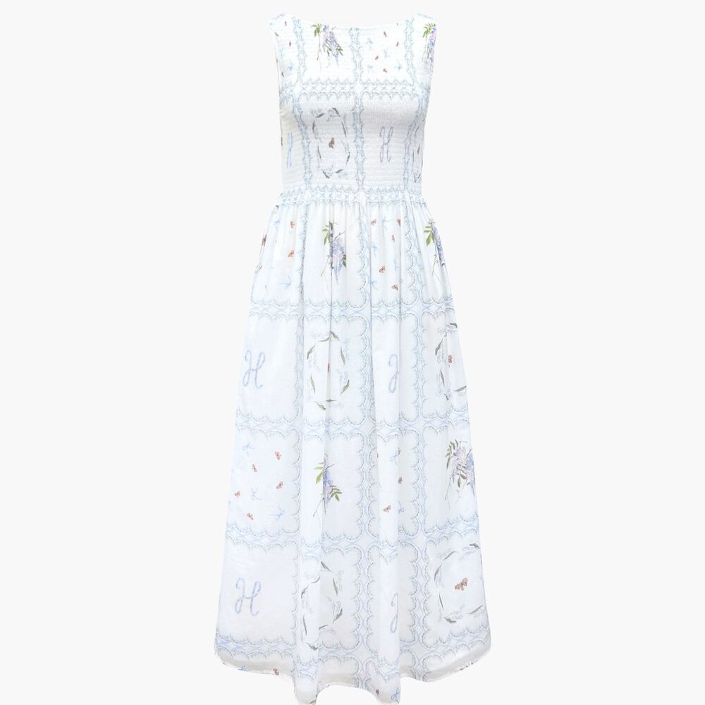 Hill House Cosima Nap Dress White Floral Patchwork Size S